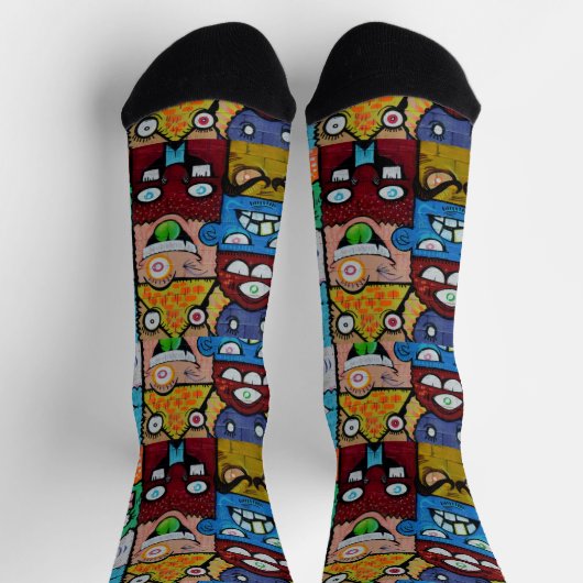 Artsy street art cartoon illustratie monster gezic sokken (Top)