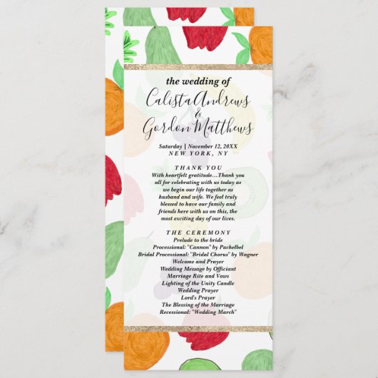 Artsy Summer Colorful Acryllic Fruit Patroon Programmakaart (Voorkant / Achterkant)