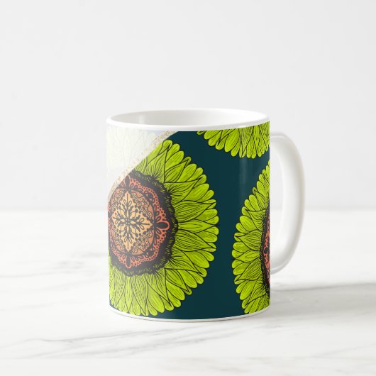 Artsy Summer Neon Yellow Lace Zonnebloem Koffiemok (Voorkant rechts)