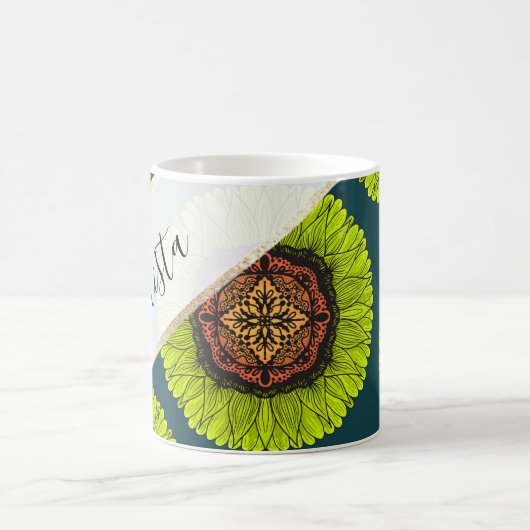 Artsy Summer Neon Yellow Lace Zonnebloem Koffiemok (Center)