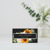 Artsy Sunflower Floral Black Visitekaartje (Staand voorkant)
