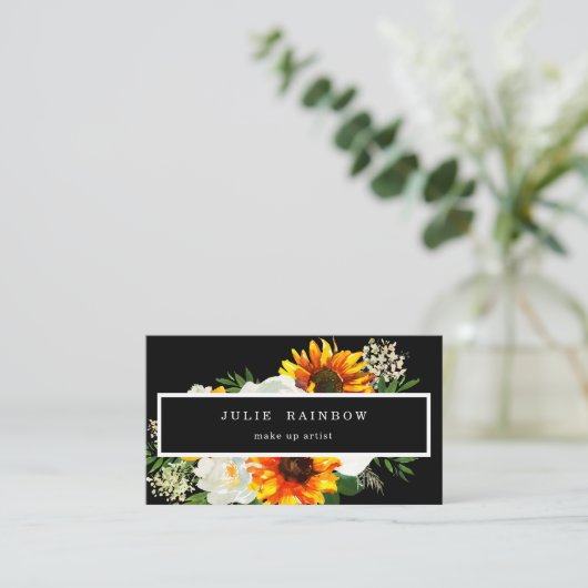 Artsy Sunflower Floral Black Visitekaartje (Staand voorkant)