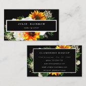 Artsy Sunflower Floral Black Visitekaartje (Voorkant / Achterkant)