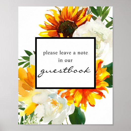 Artsy Sunflower Floral Guestbook Sign Poster (Voorkant)