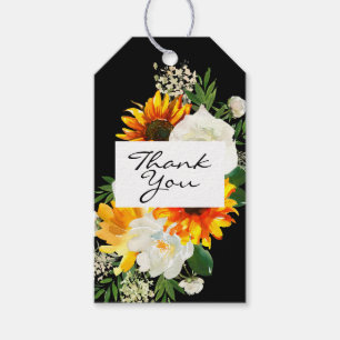 Artsy Sunflower Floral Hartelijk dank - zwart Cadeaulabel