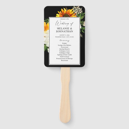 Artsy Sunflower Floral Wedding Ceremony Programme2 Handwaaier (Voorkant)
