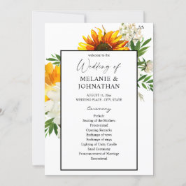 Artsy Sunflower Floral Wedding Ceremony Programme  Kaart