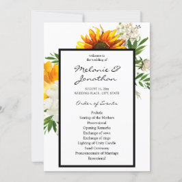 Artsy Sunflower Floral Wedding Ceremony Programme Kaart