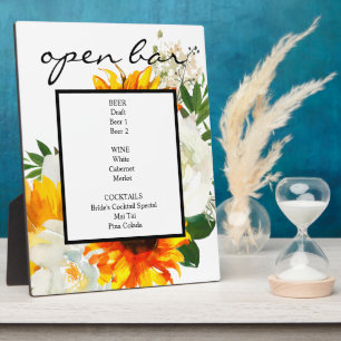 Artsy Sunflower White Floral Bar Sign Easel Fotoplaat