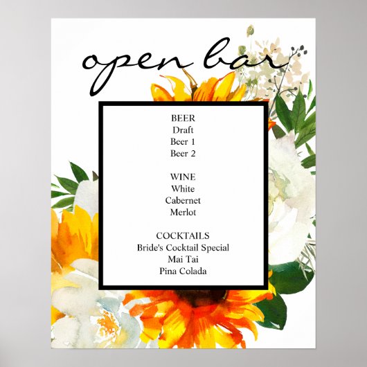 Artsy Sunflower White Floral Bar Sign Poster (Voorkant)
