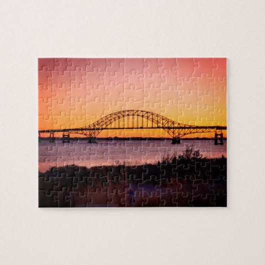 Artsy Sunset aan de Beach en Robert Moses Bridge Legpuzzel (Horizontaal)