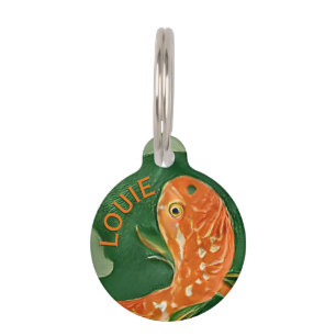 Artsy Swimming Goldfish Oranje Fish Green Cat Name Huisdierpenning