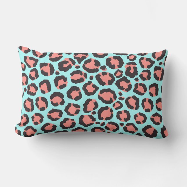 Artsy Trendy Coral Mint Blauwgroen Leopard Animal  Buitenkussen (Voorkant)