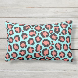 Artsy Trendy Coral Mint Blauwgroen Leopard Animal  Buitenkussen