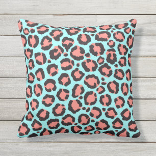 Artsy Trendy Coral Mint Blauwgroen Leopard Animal Buitenkussen