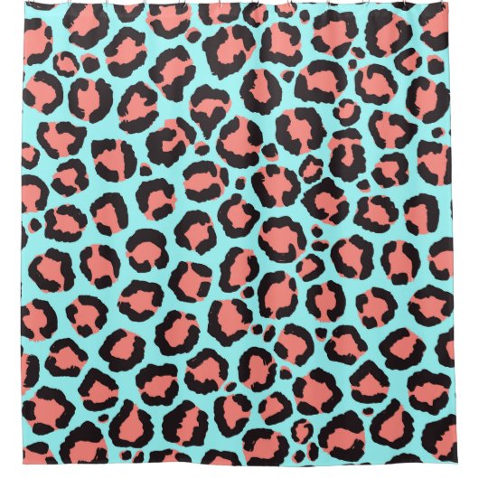 Artsy Trendy Coral Mint Blauwgroen Leopard Animal  Douchegordijn (Voorkant)