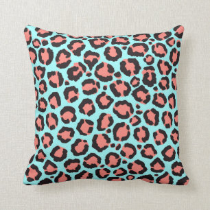 Artsy Trendy Coral Mint Blauwgroen Leopard Animal  Kussen