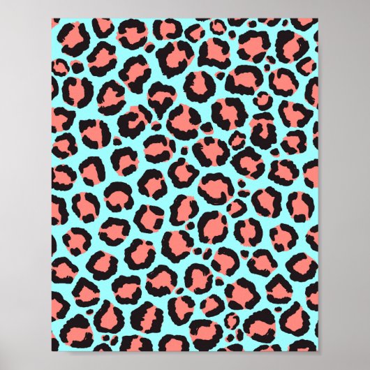 Artsy Trendy Coral Mint Blauwgroen Leopard Animal  Poster (Voorkant)