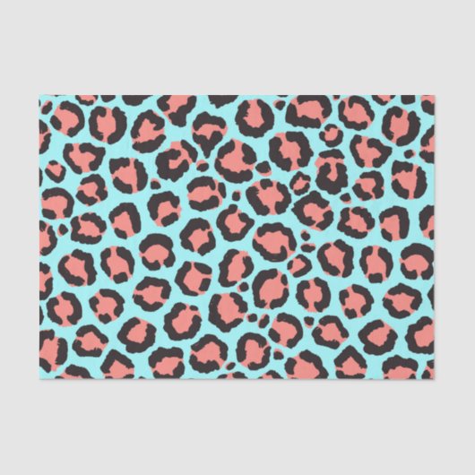 Artsy Trendy Coral Mint Blauwgroen Leopard Animal Tissuepapier (Voorkant)