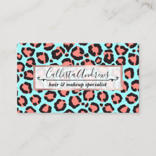 Artsy Trendy Coral Mint Blauwgroen Leopard Animal  Visitekaartje