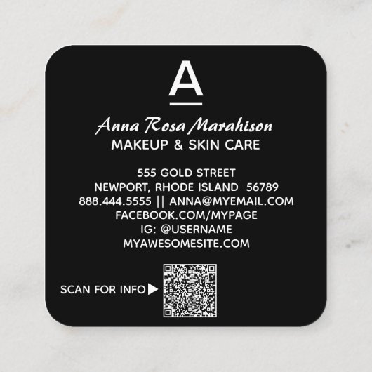 *~* Artsy Trendy INITIAAL GOLD QR LOGO FOTO Vierkante Visitekaartje (Achterkant)