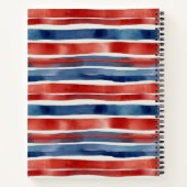 Artsy Trendy Rood Blauw Wit Waterverf Gestreept Notitieboek (Achterkant)