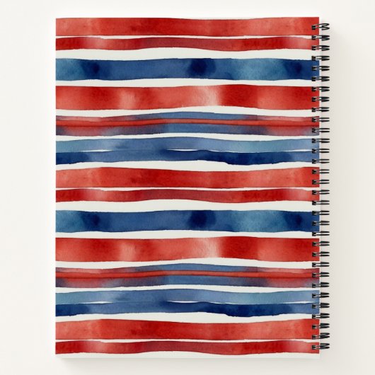 Artsy Trendy Rood Blauw Wit Waterverf Gestreept Notitieboek (Achterkant)