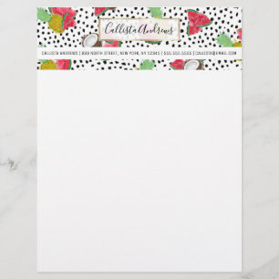 Artsy Tropical Fruit Polka Dots Waterverf Patroon Briefhoofd