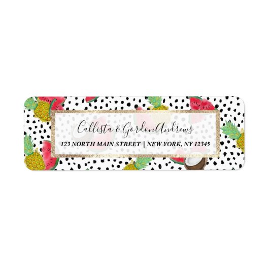 Artsy Tropical Fruit Polka Dots Waterverf Patroon Etiket (Voorkant)