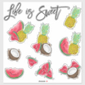 Artsy Tropical Fruit Polka Dots Waterverf Patroon Sticker (Vel)