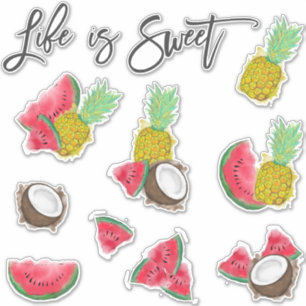 Artsy Tropical Fruit Polka Dots Waterverf Patroon Sticker