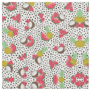 Artsy Tropical Fruit Polka Dots Waterverf Patroon Stof