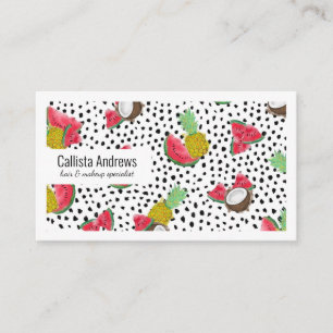 Artsy Tropical Fruit Polka Dots Waterverf Patroon Visitekaartje