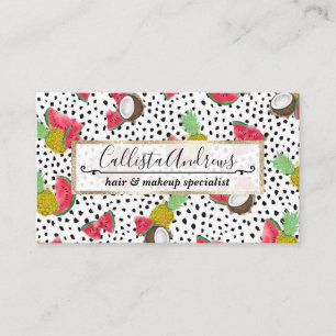 Artsy Tropical Fruit Polka Dots Waterverf Patroon Visitekaartje