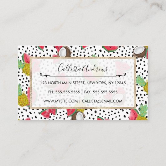Artsy Tropical Fruit Polka Dots Waterverf Patroon Visitekaartje (Achterkant)