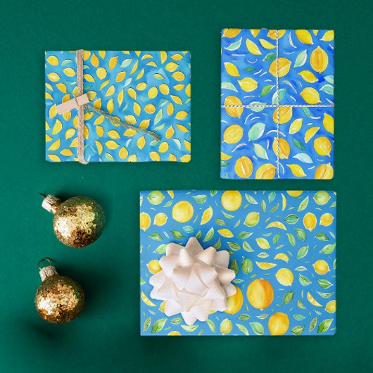 Artsy Turquoise Citrusvruchten Waterverf Patroon Inpakpapier Vel