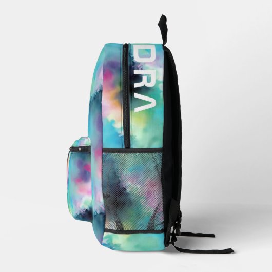 Artsy Turquoise Ocean Dream En Naam Waterverf Bedrukte Rugzak (Rechts)