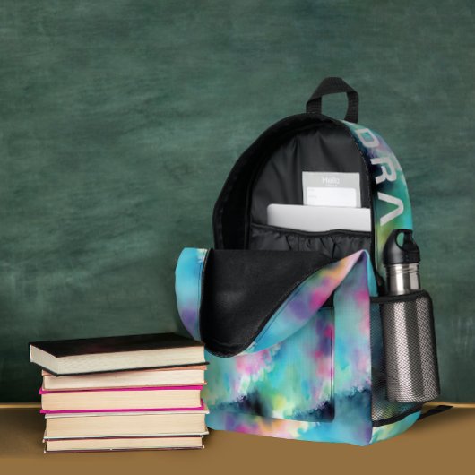 Artsy Turquoise Ocean Dream En Naam Waterverf Bedrukte Rugzak