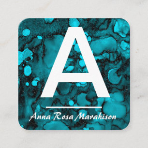 *~* Artsy Turquoise Trendy INITIAAL QR LOGO PHOTO Vierkante Visitekaartje