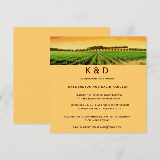 Artsy Vineyard Sunset Winery Wedding Invite Kaart (Voorkant / Achterkant)