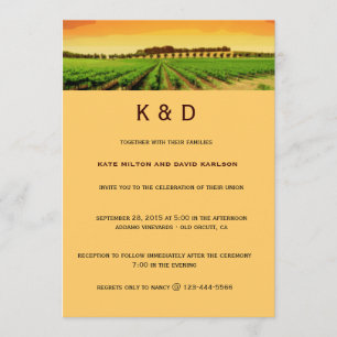 Artsy Vineyard Sunset Winery Wedding Invite Kaart