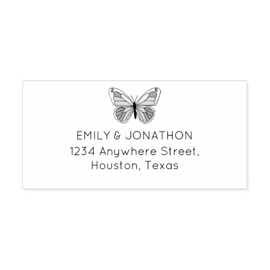 Artsy vlinder retour naam adres bruiloft rubberstempel (Afrduk)