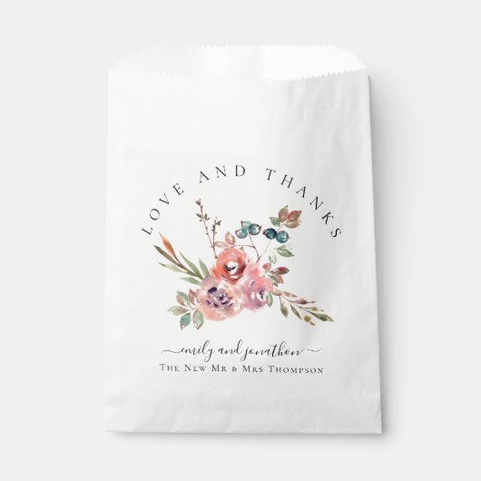 Artsy Waterverf Bloemen Dank u Namen Bruiloft Bedankzakje (Voorkant)