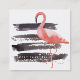 Artsy Waterverf Roze Flamingo Bruskes Lines Vierkante Visitekaartje