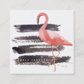 Artsy Waterverf Roze Flamingo Bruskes Lines Vierkante Visitekaartje (Voorkant)