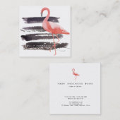 Artsy Waterverf Roze Flamingo Bruskes Lines Vierkante Visitekaartje (Voorkant / Achterkant)