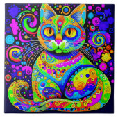 Artsy Whimsical Vibrant Kleurrijke Cat Keramische Tegeltje (Voorkant)