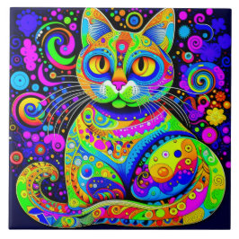Artsy Whimsical Vibrant Kleurrijke Cat Keramische  Tegeltje