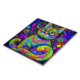 Artsy Whimsical Vibrant Kleurrijke Cat Keramische Tegeltje