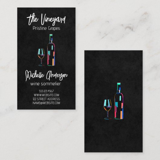 Artsy Wine Fles en Glass Visitekaartje (Voorkant / Achterkant)